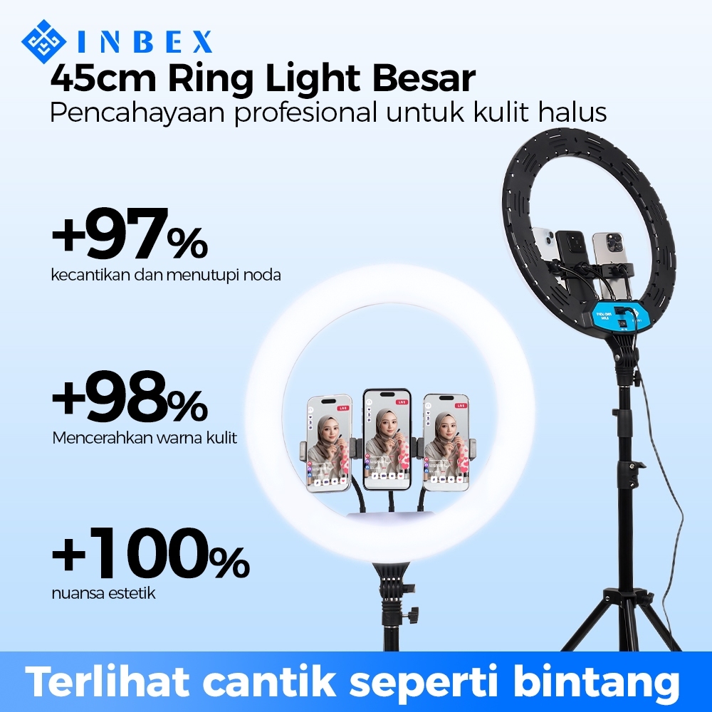 Jual INBEX 45CM Ring Light Remote 3 HP Besar Beauty ringlight Lighting ...