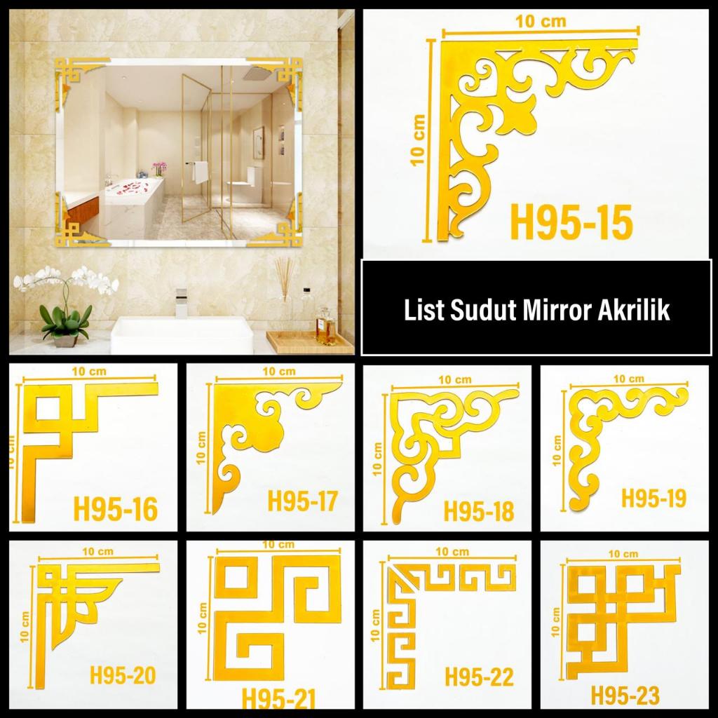 RW List Siku Sudut Acrylic Mirror Gold Stiker Dekorasi Lis Molding Pintu Kitchen Set Motif Strip Estetic Dekor Tembok Dinding List Moulding