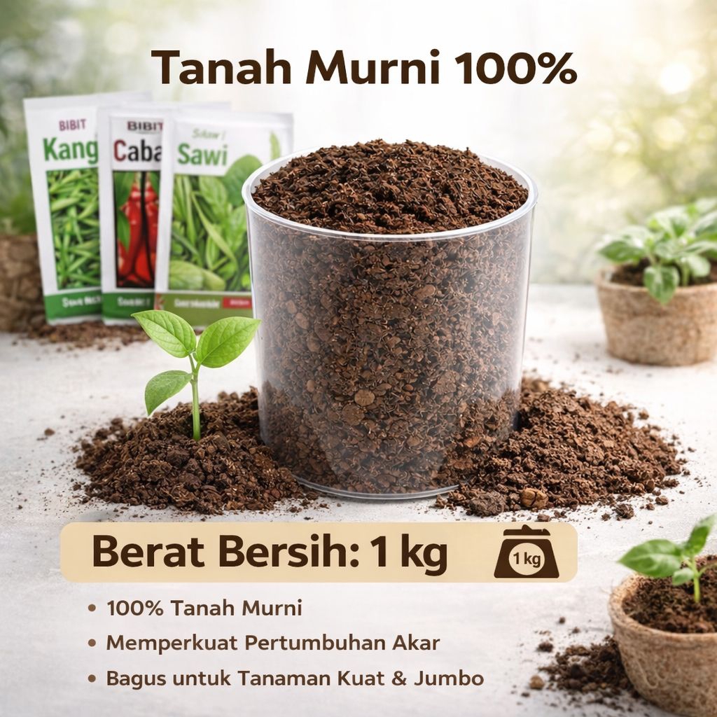 Tanah Murni 1Kg Siap Pakai Media Tanam Subur Tanpa Campuran Cocok Untuk Semua Tanaman