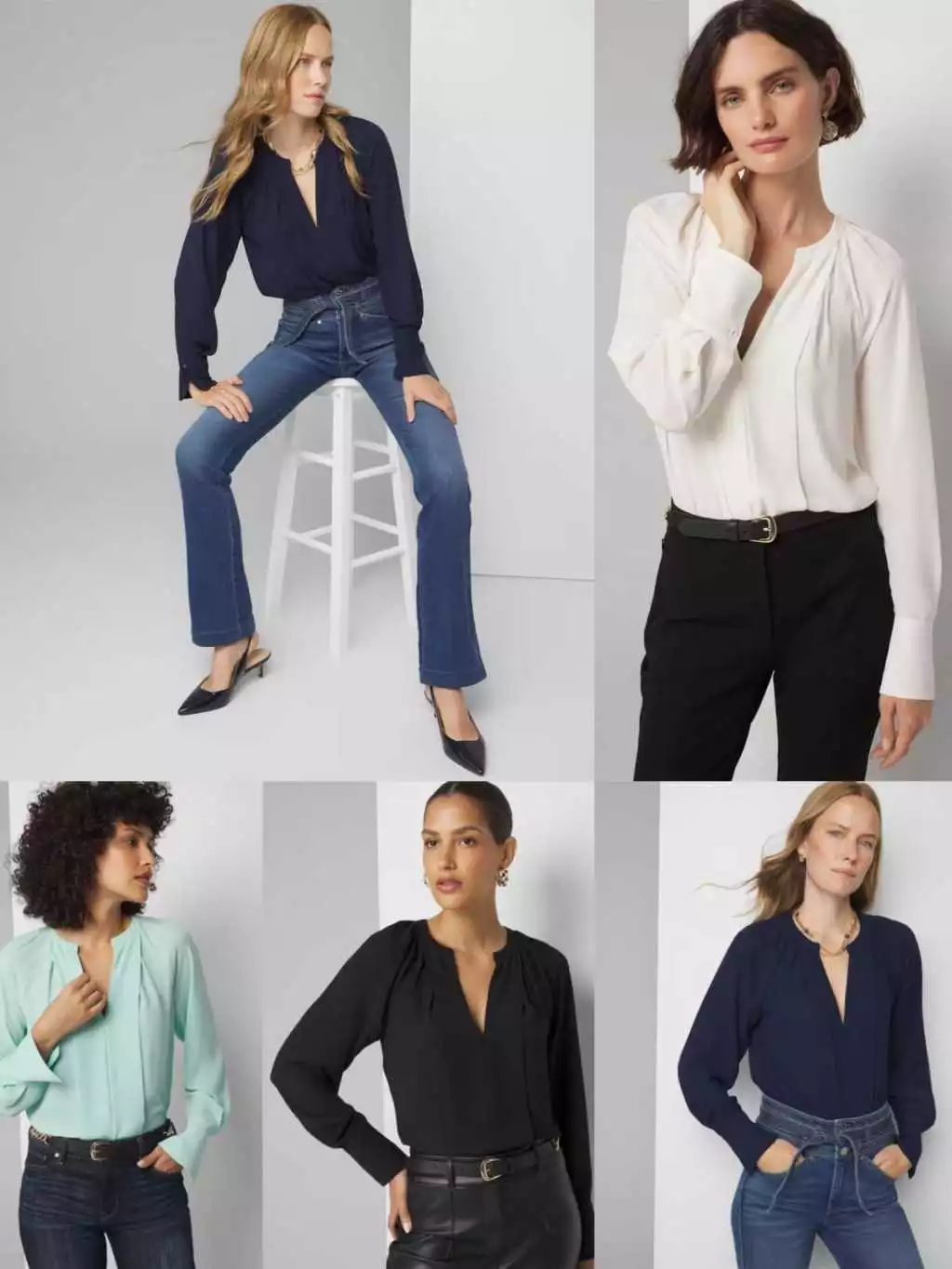 Blus Lengan Panjang Leher V-Neck Bahan Satin Matte  Pleated Front Blouse - WB-2153