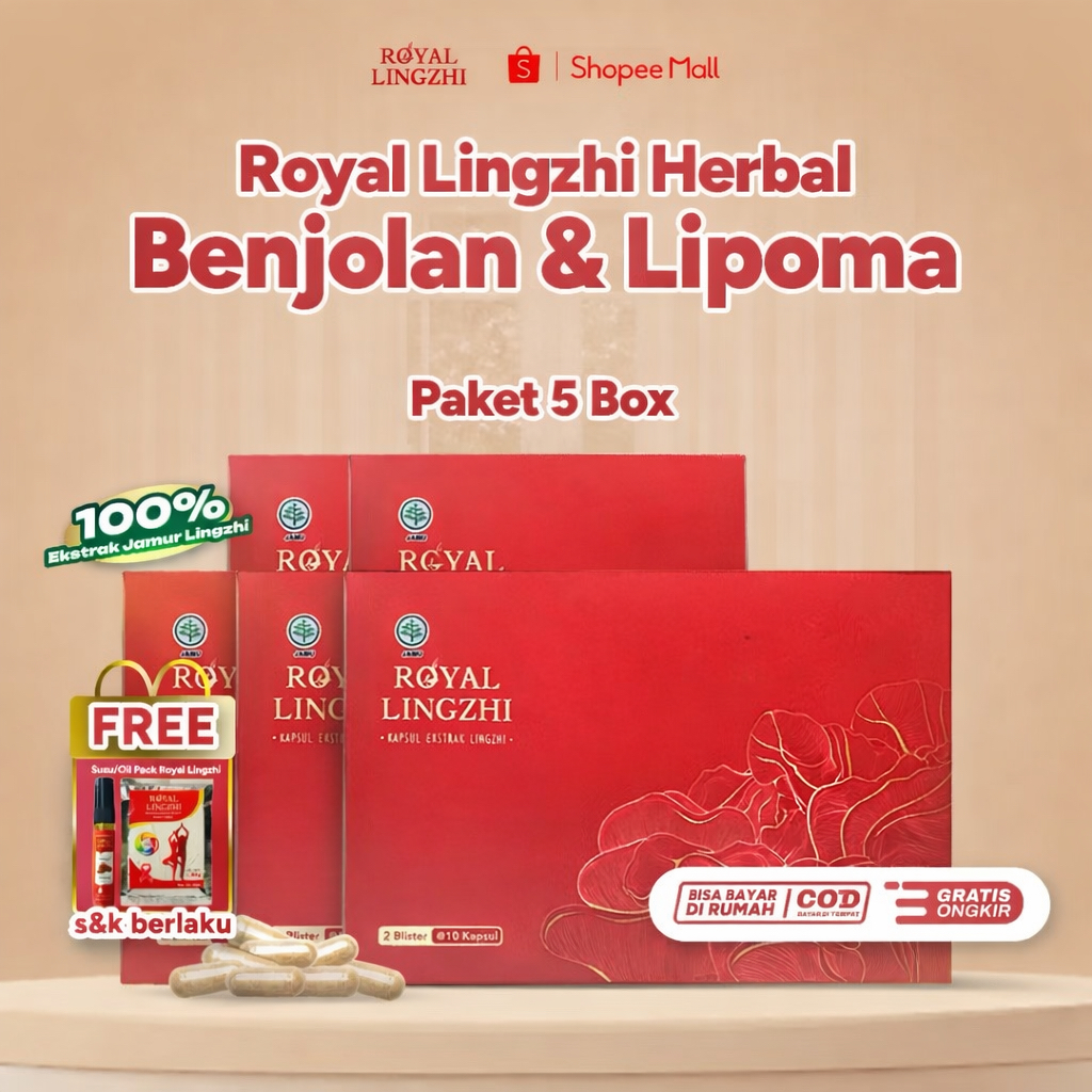 Royal Lingzhi Obat Benjolan Herbal 100% Ekstrak Jamur Lingzhi Paket 5 Box