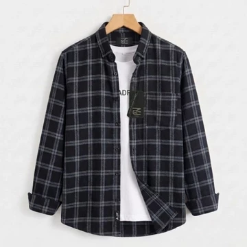 Kemeja Flanel Pria Lengan Panjang Kualitas Premium Motif Garis Abu