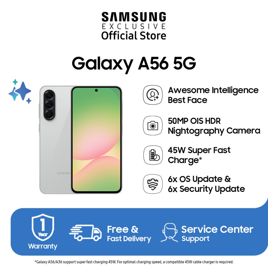 Samsung Galaxy A56 5G 12/256GB - Awesome Light Gray | Galaxy AI | 50MP Camera | 45W Super Fast Charge