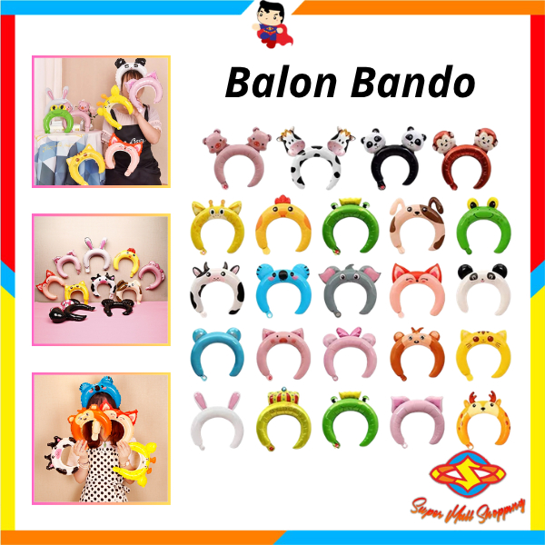 SMS Balon Bando Karakter Hewan Balon Foil Kartun Animal Headband Balon Ulang Tahun Bando Anak Anak
