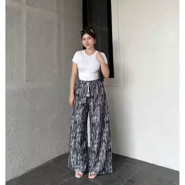 Everyday Pants Motif Abstrak Celana Panjang Wanita Baggy Kantor Kuliah Kulot Pinstripe Celana