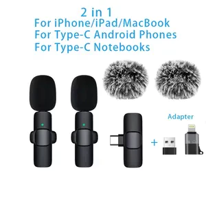 MOTOQIA Dual Mic Wireless Clip On Lavalier Mikrofon Nirkabel IOS Lightning Type C Plug Play