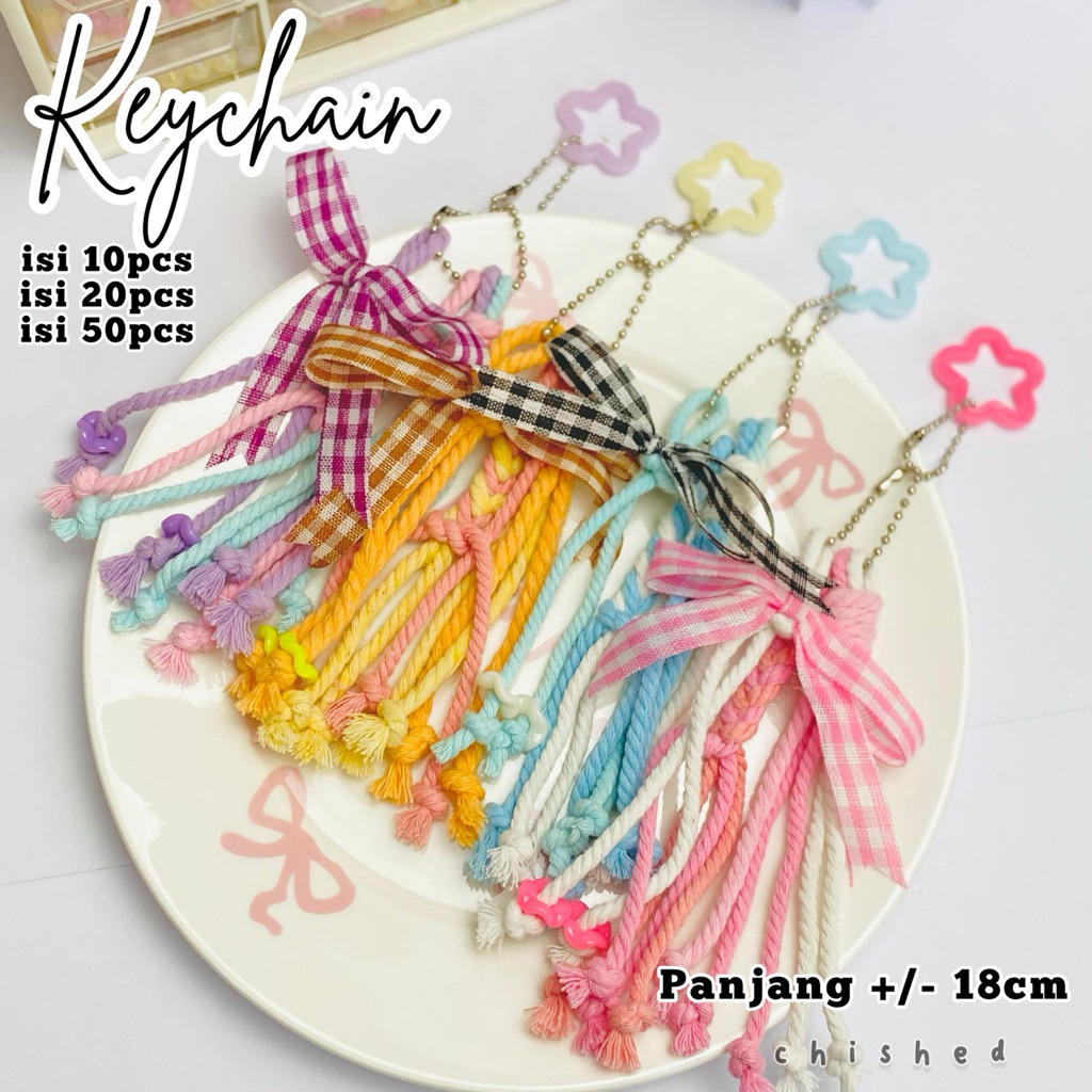 50pcs Keychain Macrame Pita Bintang/ 20pcs Gantungan Tas Aesthetic/ 10pcs Bag Charm Premium Kekinian SOVBINTANG