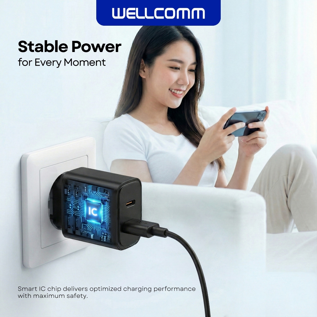 Jual Wellcomm Wall Charger 25W Fast Charge Dual Port USB A+C (08 and 09 ...