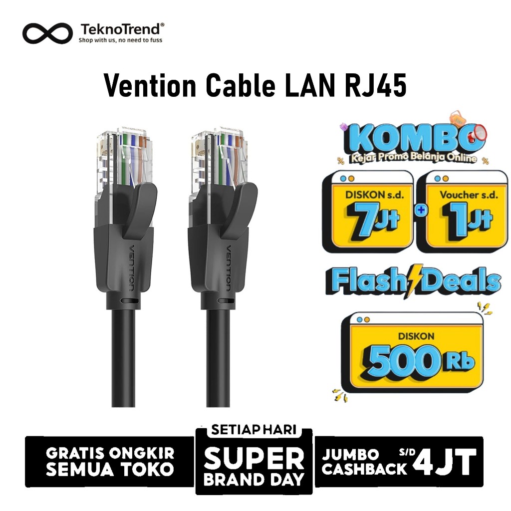 Jual Vention Cable LAN RJ45 Cat 6.UTP Patch Gigabit Ethernet 0.5M Black ...