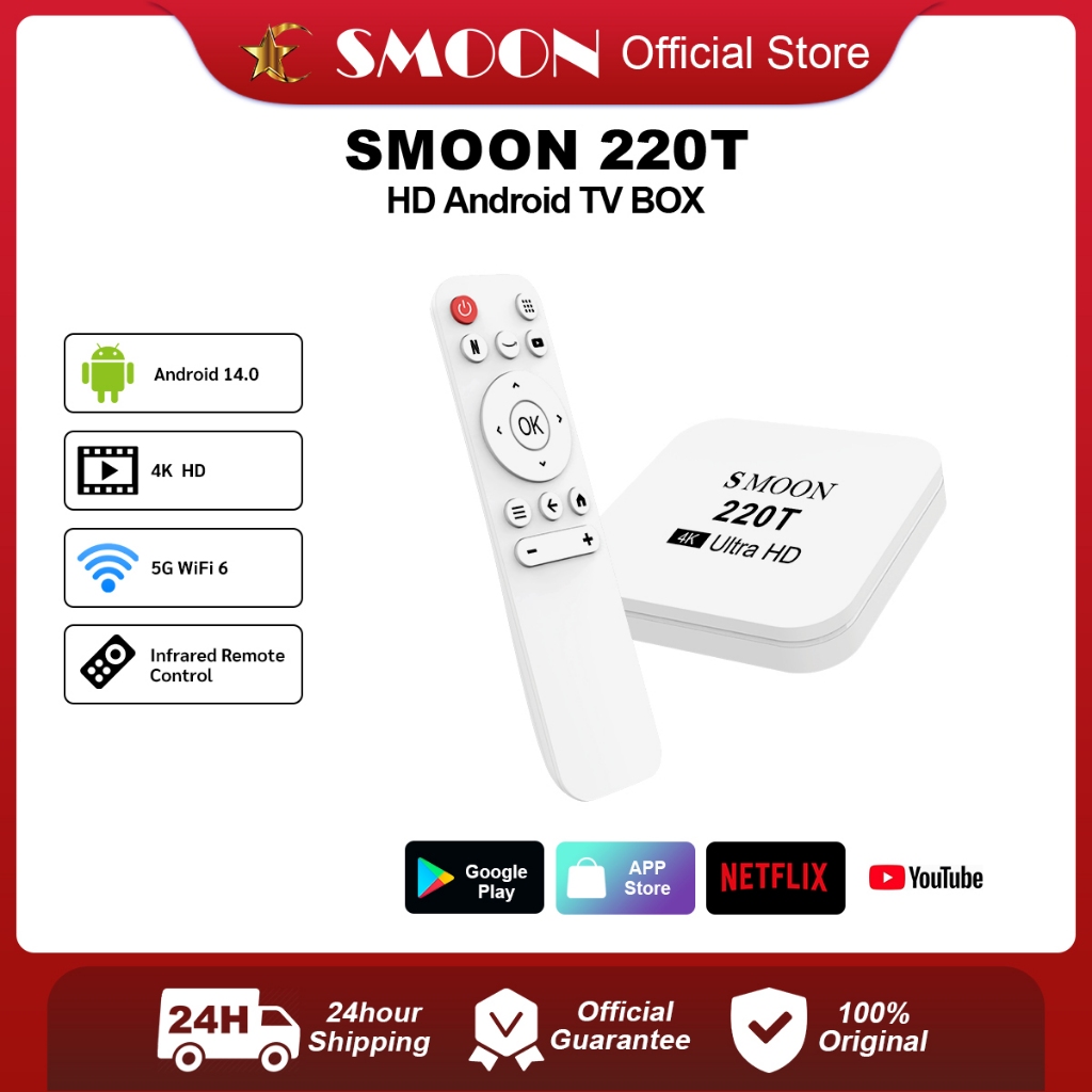 SMOON 220T Android TV Box - Set Top Box - Kotak Set Top - Android 14 - Google TV - Youtube Netflix - 2+16GB
