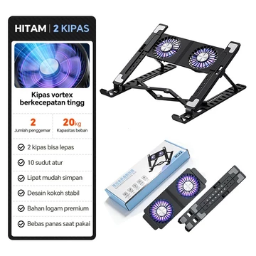 Stand Laptop Pendingin Aluminium Dengan Kipas Turbo Rotasi 360° Derajat Biaxial Kuat Stabil