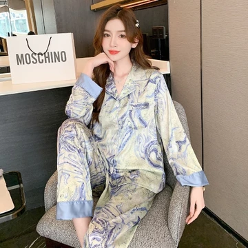 One Set Piyama Baju Tidur Wanita Baju Tidur Lengan Panjang Celana Panjang Bahan Satin Silk BTW
