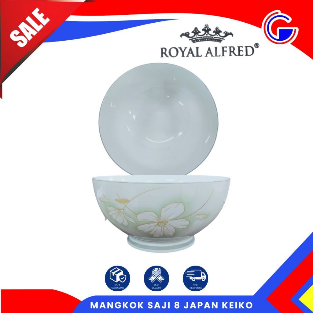 Mangkok Keramik 8 Inch Aesthetic Royal Alfred Jumbo Japan - Piring Sayur 7 inch Elegan Desain Simple