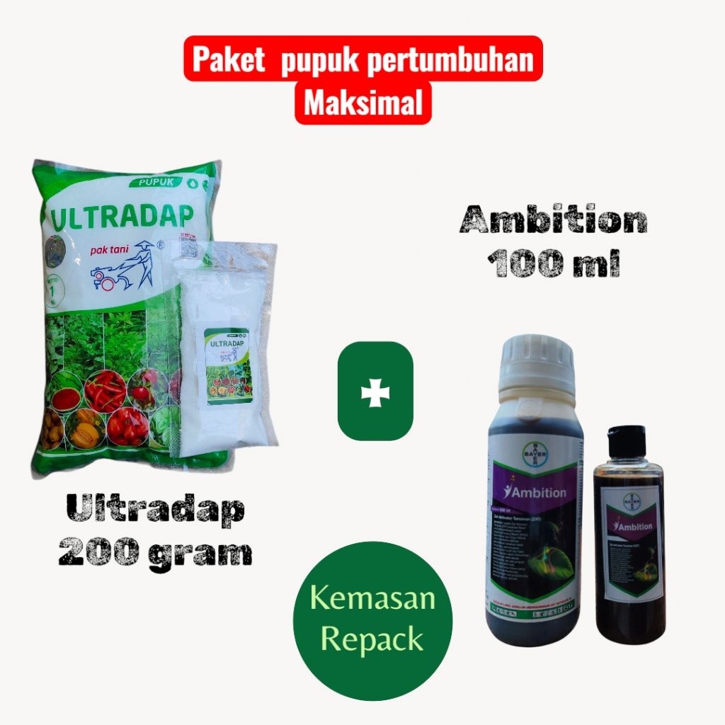 PAKET PUPUK PERTUMBUHAN AMBITION 100 ML & ULTRADAP 200 GRAM UNTUK PERTANIAN