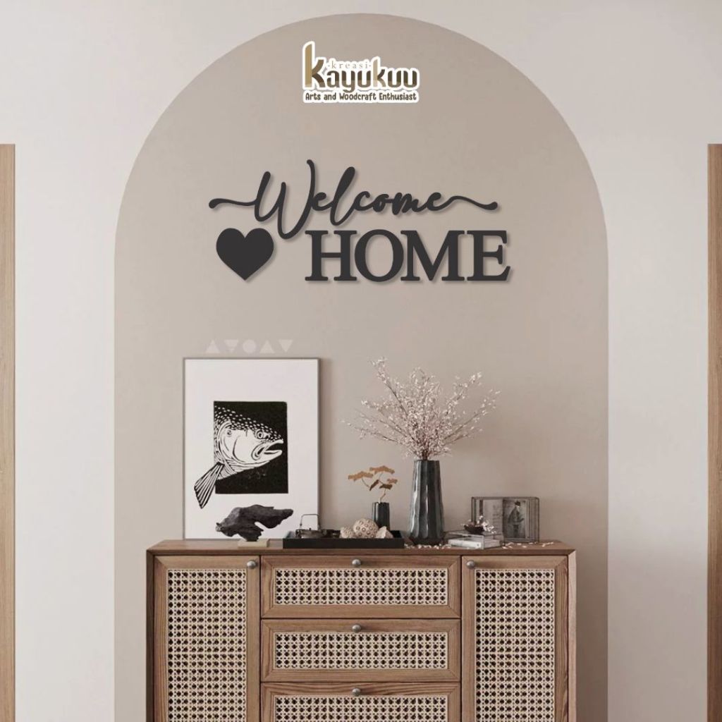 Kreasikayukuu Hiasan Dinding Welcome Home Plywood 5mm Uk 40cm | Dekorasi Ruang Tamu Minimalis