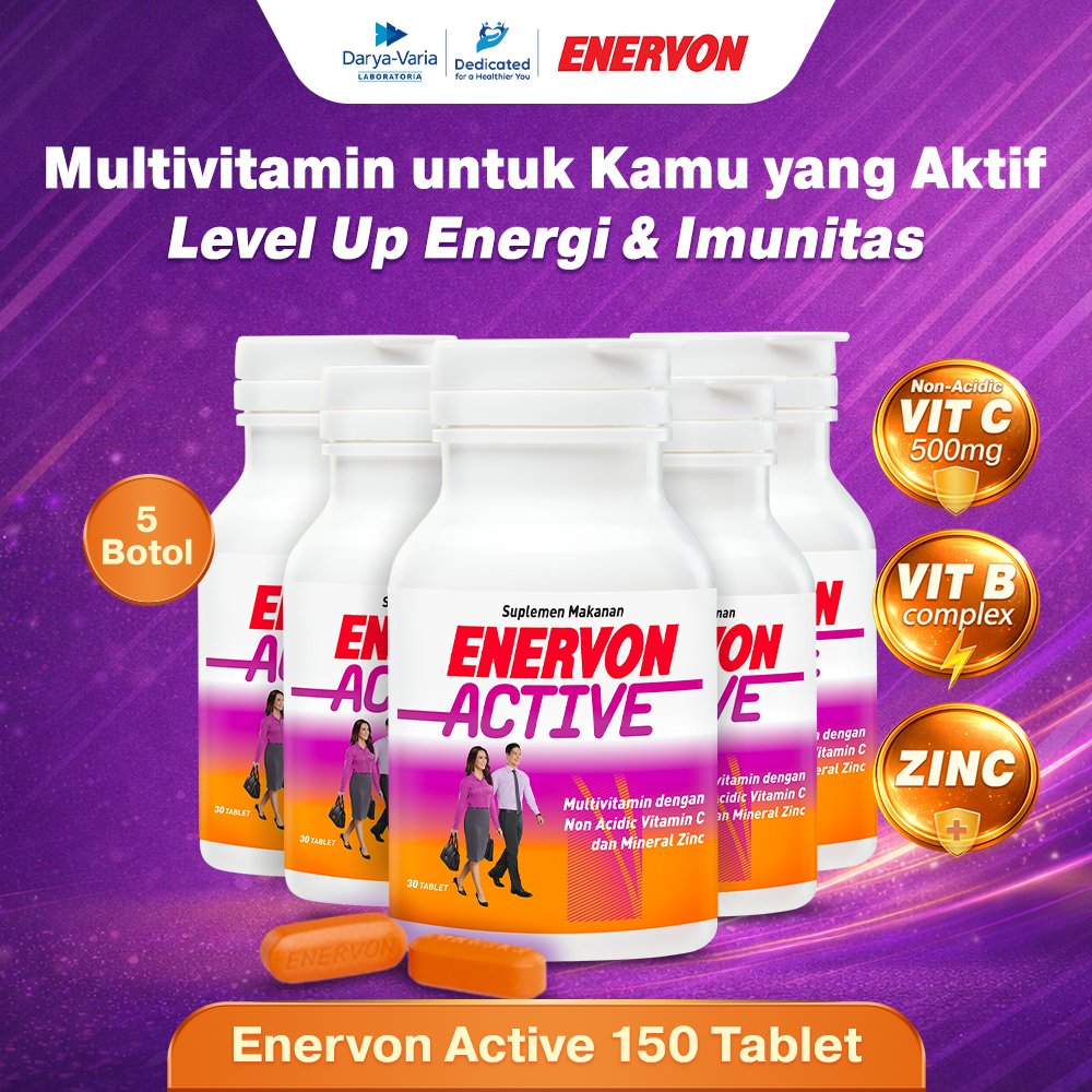 Enervon Active Vitamin C, B Complex, Zinc Isi 150 Tablet (5 Botol x 30 Tablet) - Suplemen Multivitamin & Mineral untuk Produktivitas dan Daya Tahan Tubuh