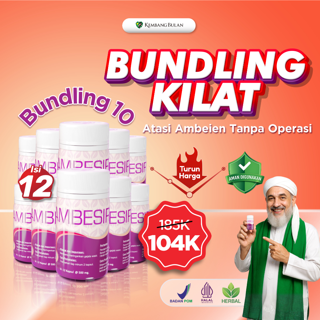 BUNDLING KILAT 10 BOTOL‼️Kembang Bulan Ambesir isi 12 kapsul - Obat Herbal Daun Ungu Wasir Ambeien Paling Ampuh Original