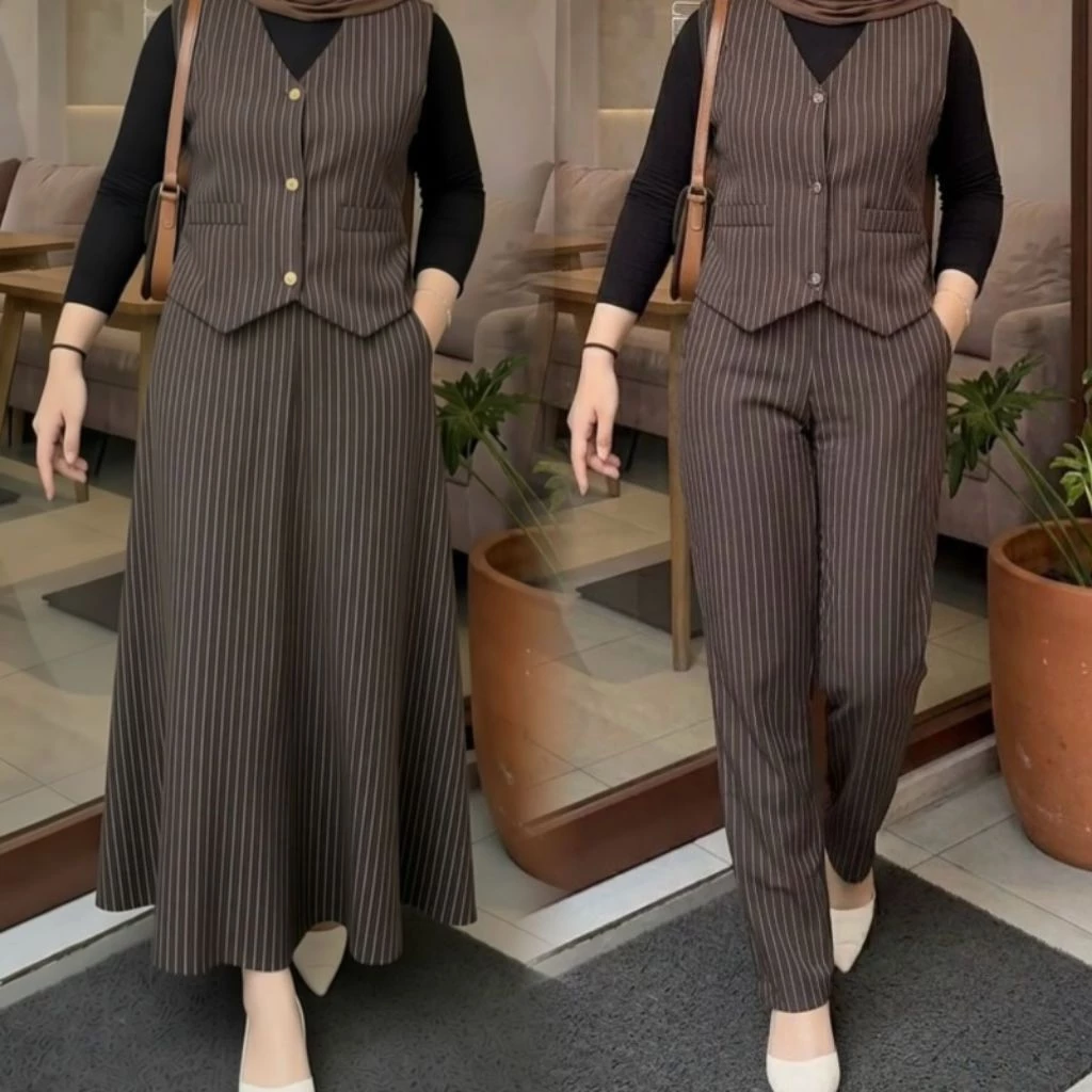 One Set Wanita Rompi Pinstripe Setelan formal celana/rok Motif Garis Bahan Semi Wool Tebal Tidak Terawang - foto 1