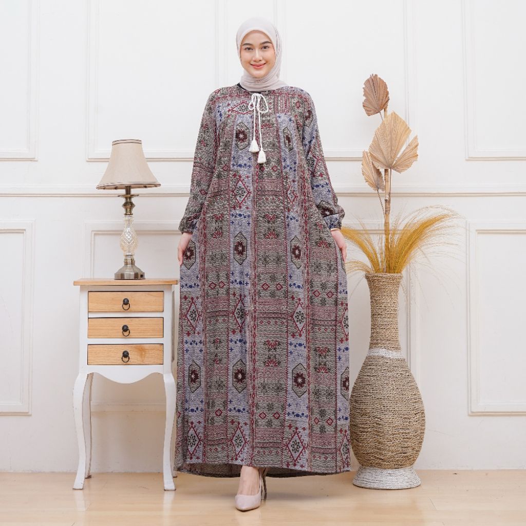 Gamis Rayon Etnik Motif Songket, Bahan Rayon Premium, Cocok Untuk Busui