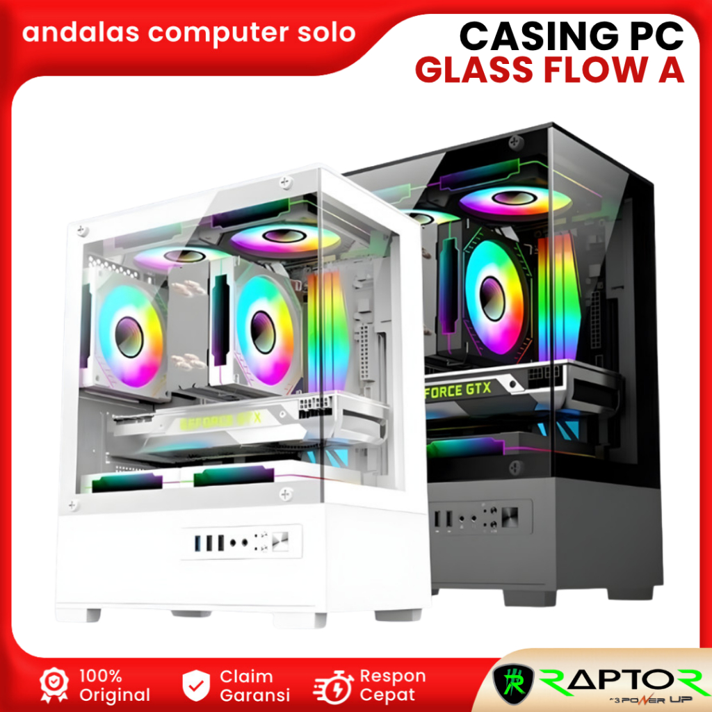 Jual CASING CASE PC GAMING RAPTOR GLASS FLOW A 3 POWER UP M-ATX / ITX ...