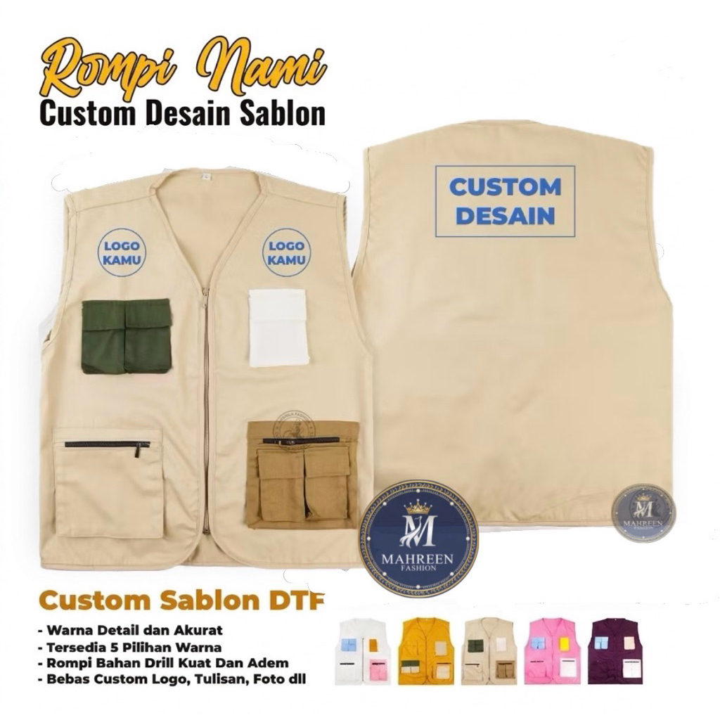 Jual Rompi Vest Dewasa Casual Kombinasi Free Custom Design Sablon ...