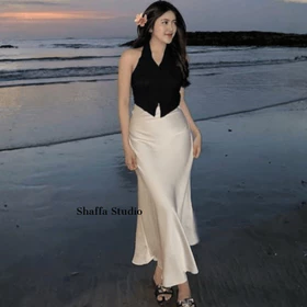 Rok Satin Silk Premium Bahan Lembut Nyaman Dipakai Pinggang Karet Rok Size S XXXL