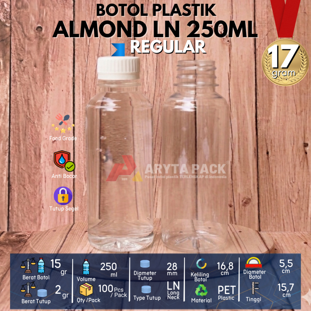 Jual Botol plastik PET 250ml almond bulat minuman jus susu kopi tutup ...