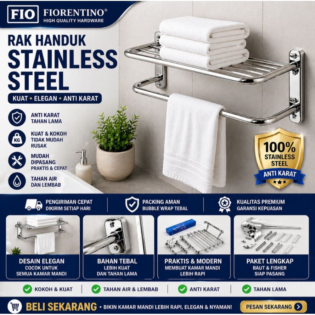 Jual RAK HANDUK STAINLESS STEEL FIORENTINO 60CM | Anti Karat Tebal Kuat ...