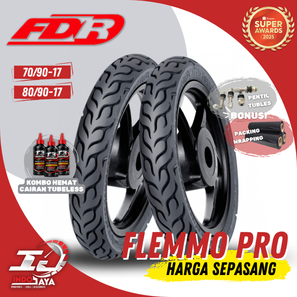 Jual [PAKET MURAH SEPASANG] BAN TUBELESS FDR FLEMMO PRO (70/90-17 & 80/ ...