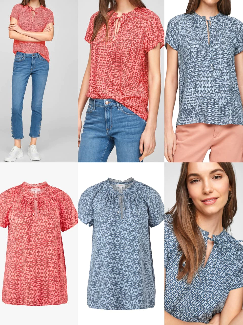 Blouse Adem Lengan Pendek Motif S.Oliver Textured Viscose Tie-Neck Blouse - 5515