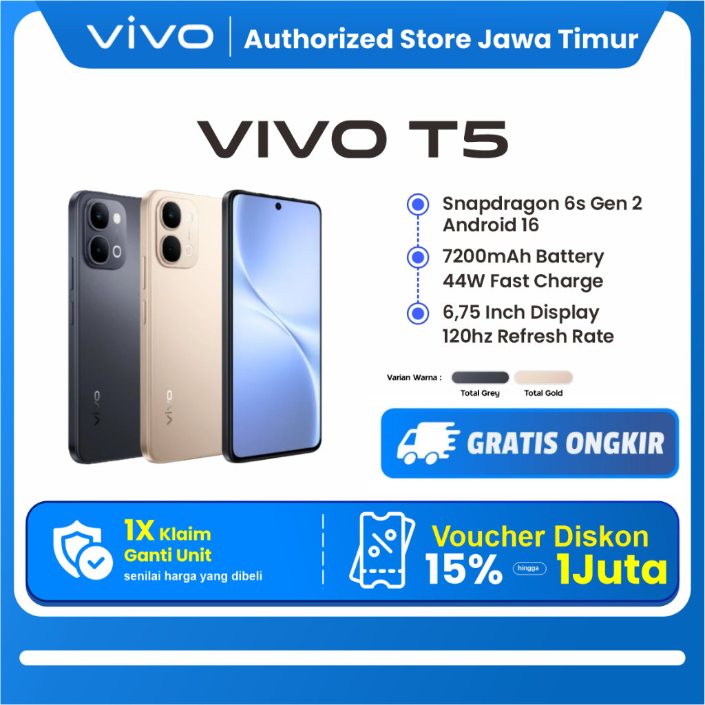 [NEW PRODUCT] VIVO T5 8+256GB [+8GB Extended RAM] Snapdragon® 6s Gen 2 4G Gaming Series Bergaransi Resmi