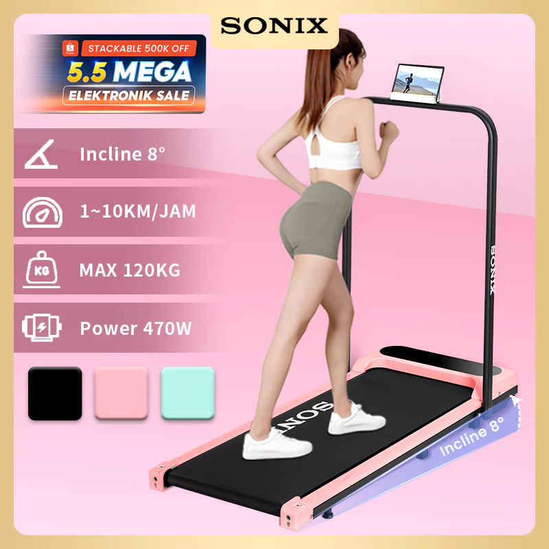 Sonix Incline Treadmill STR01 tampak depan dengan area lari 1040x390mm