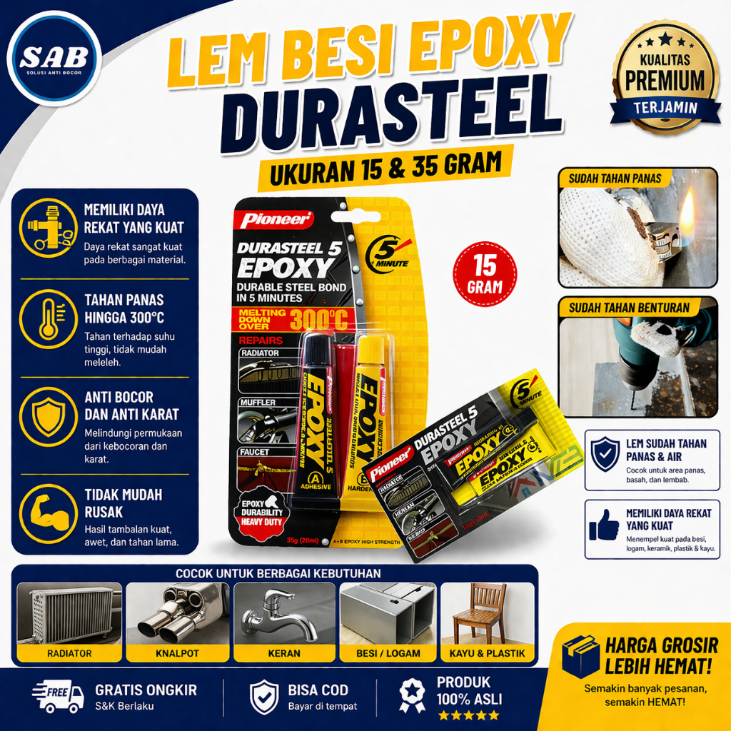 Jual Lem Besi Epoxy Pioneer Durasteel Super Kuat Tahan Panas 300C Lem ...