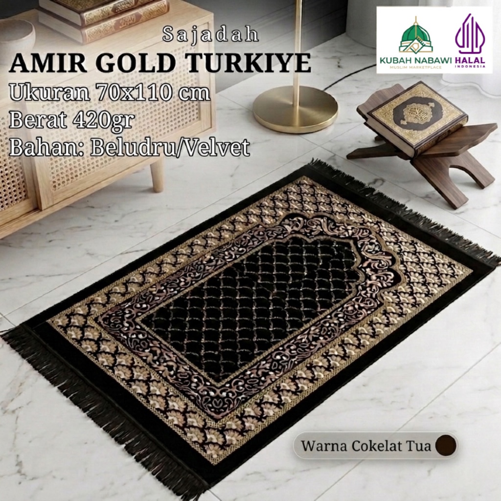 AMIR GOLD TURKIYE 70x110cm Dewasa Sajadah Turki Jumbo Bludru Halus Tebal Empuk Souvenir Umroh Tahlil