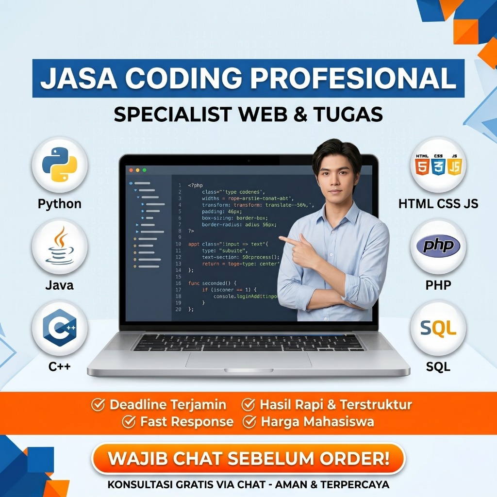 Jasa Coding | Joki Tugas Coding Python Java C++ HTML CSS JS PHP Web Debug Error | Murah Cepat Bergaransi