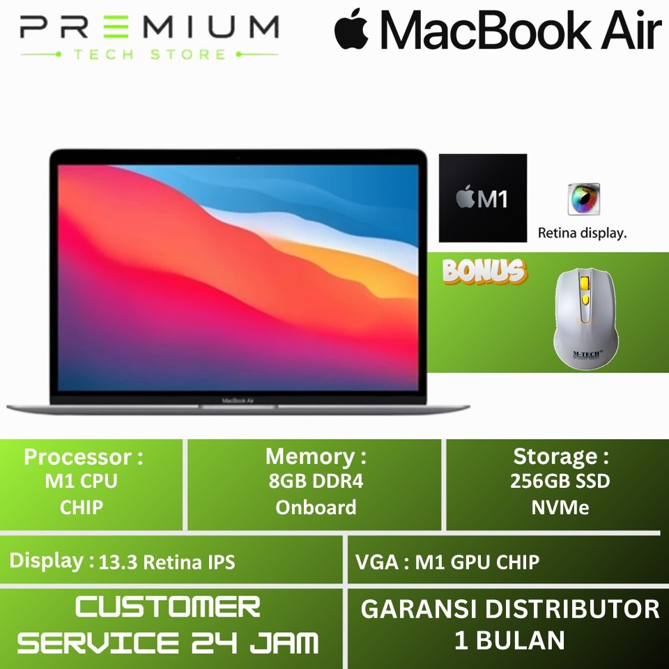 Jual PROMO MacBook AIR M1 8GB 256GB 13.3 Inch Retina IPS LED Mac OS ...