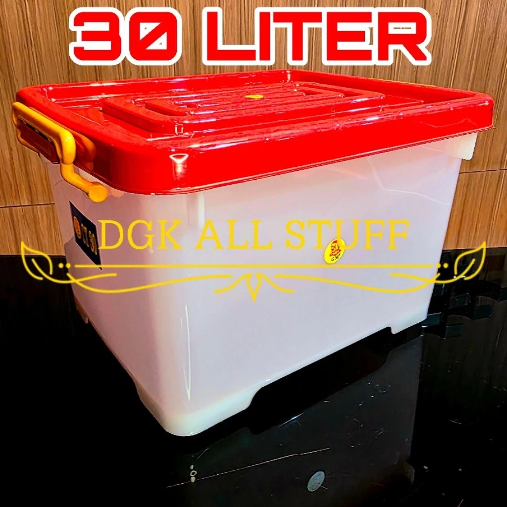 Kontainer Container Box Kotak Tempat Penyimpanan Plastik Kecil 30 Liter 30L 30 L Beroda Dengan Roda Makeup Kosmetik Skincare Pakaian Baju Perkakas Dokumen Serbaguna Plastik Bening Transparan Merah Biru Hijau Estetik Aesthetic Tebal Kuat Kokoh Anti Pecah
