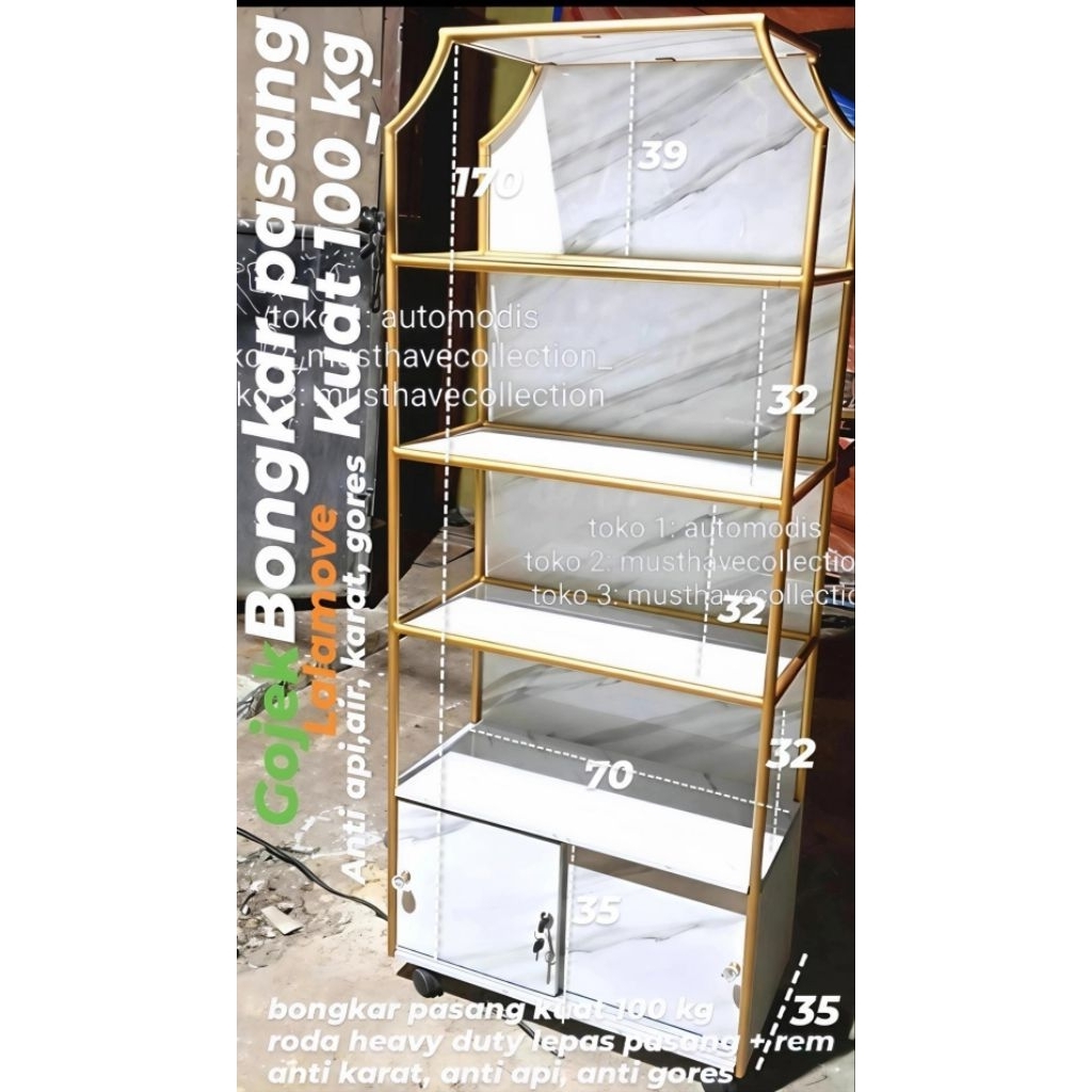 Jual RAK EMAS MARMER MARBLE BESI MINIALIS KNOCK DOWN BOOKCASE AESTHETIC ...