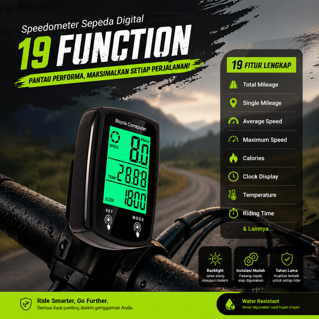 Jual Speedometer Sepeda Digital Odometer Backlit Waterproof 19 Function ...