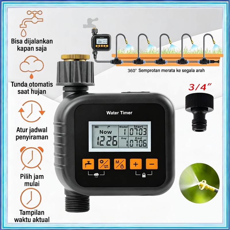 Timer Penyiraman Digital / Keran Air Otomatis - Atur Jadwal Irigasi Taman & Tanaman, Hemat Air dan Tenaga
