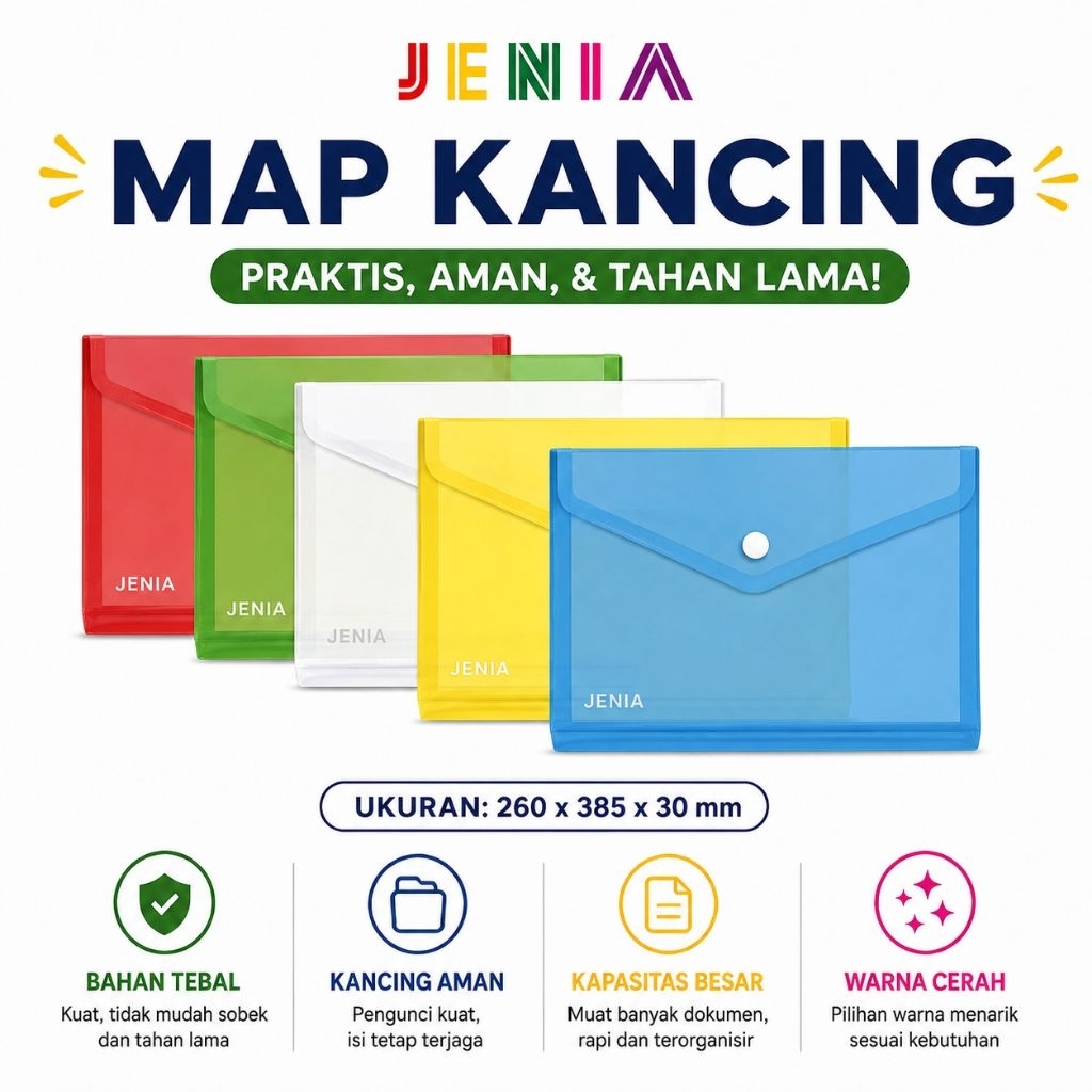 Jual Map Kancing Plastik JENIA Ukuran Folio F4 Transparan dengan ...