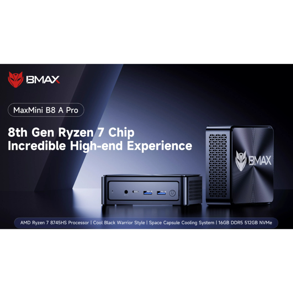 MiniPC Gaming BMAX B8A Pro AMD Ryzen 7 8745HS DDR5 SSD NVMe HDMI WIFi6 2.5G LAN Windows 11 Pro