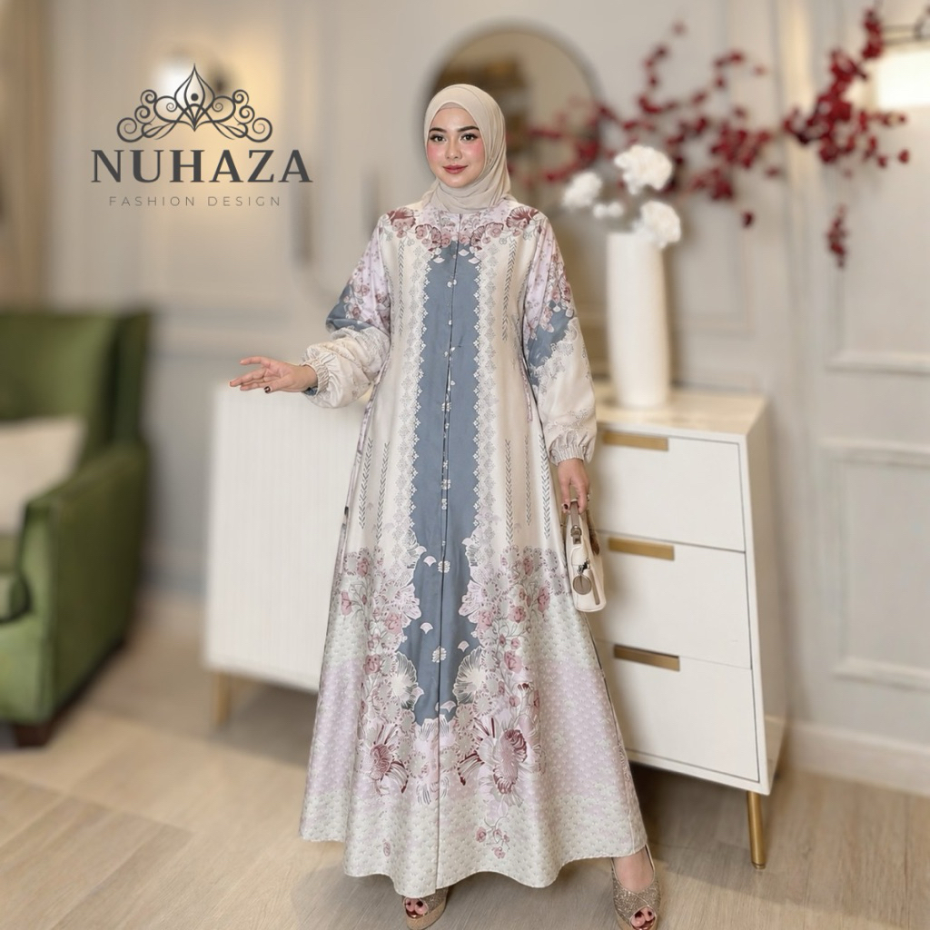 baju gamis mewah elegan armany silk premium motif bunga ukuran jumbo LD 130CM bushui wudhu frendly