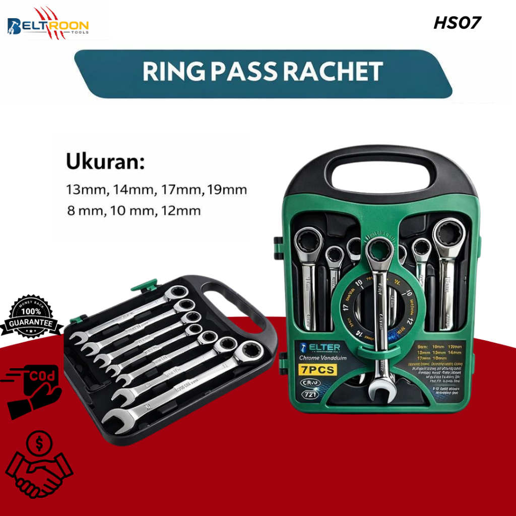 Jual BELTER Kunci Ring Pas Set 7pcs Kunci Ring 8-19mm Wrench Rachet ...