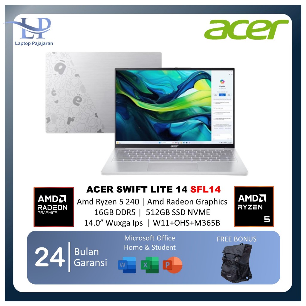 Jual ACER SWIFT LITE 14 SFL14 RYZEN 5 240 16GB 512GB W11+OHS+M365B 14 ...