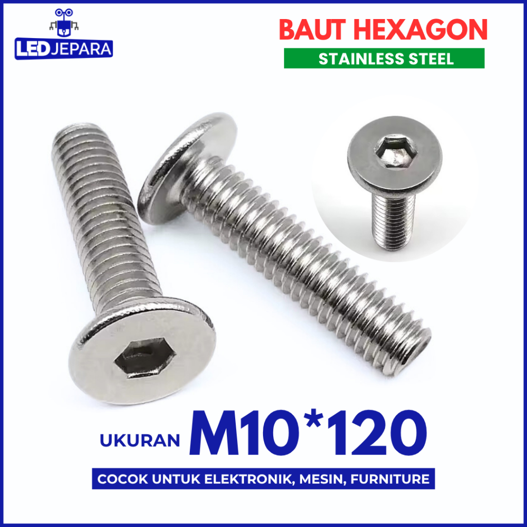 Jual Baut Hexagon Sekrup L M10 x 120 mm Stainless Steel 304 Hex Socket ...
