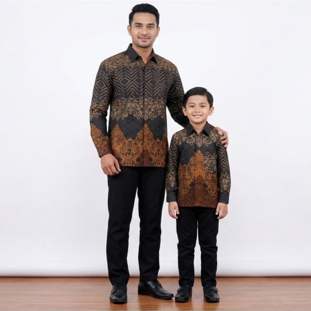 Jual Dobby Hitam Coklat, Kemeja Batik Couple Ayah Dan Anak, Hitam ...
