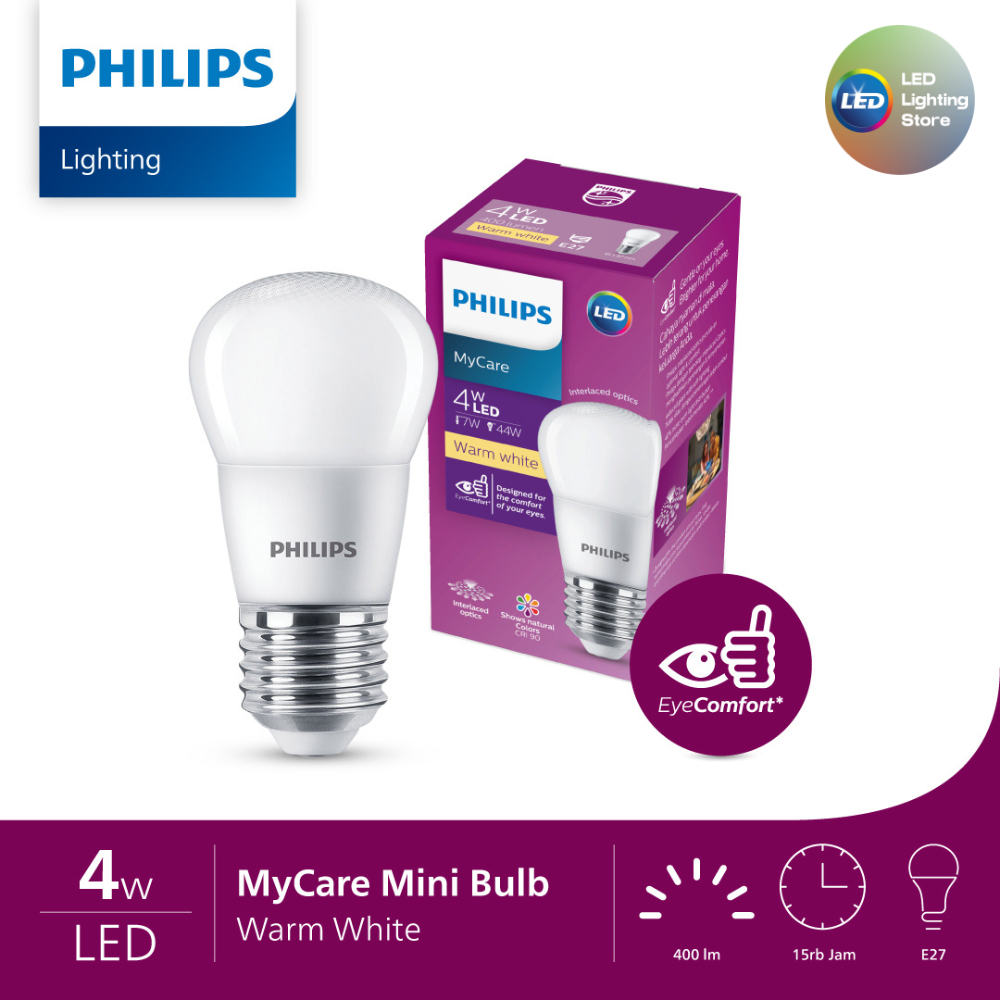 Jual Lampu Bohlam Mini Philips LED Bulb 4W 4 W 4Watt 4 Watt E27 Cahaya ...