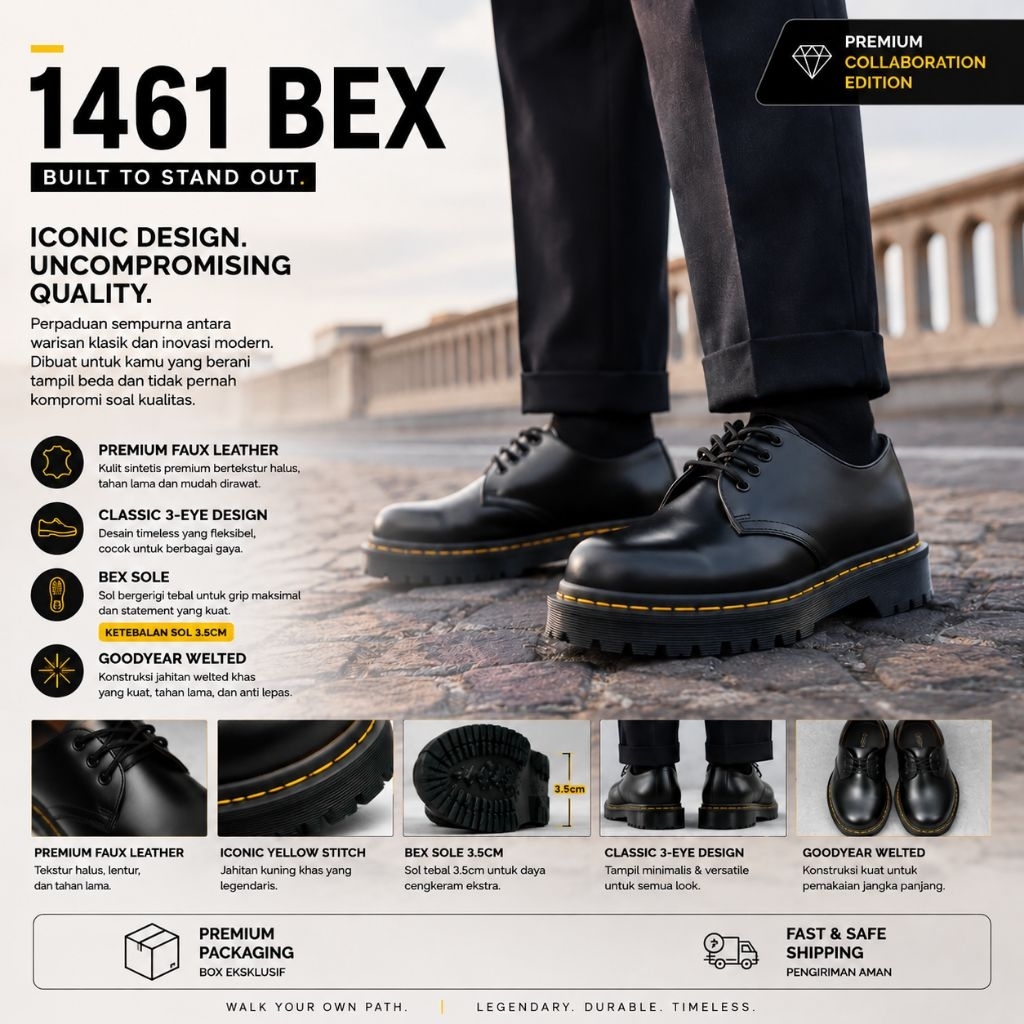 Jual Sepatu Boots Docmar Low 1461 BEX Black Smooth Faux Leather ...