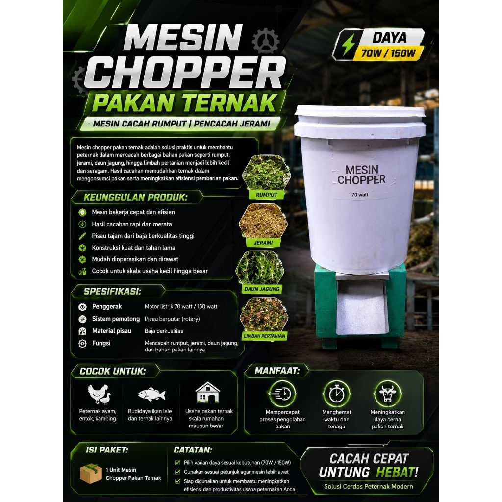Jual Mesin Chopper Pakan Ternak Multifungsi | Mesin Pencacah Rumput ...